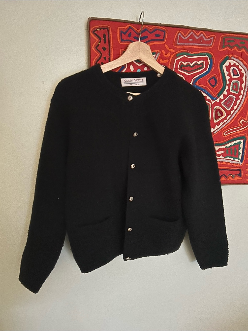 Karen Scott Black Men’s Cardigan with Decorative Buttons